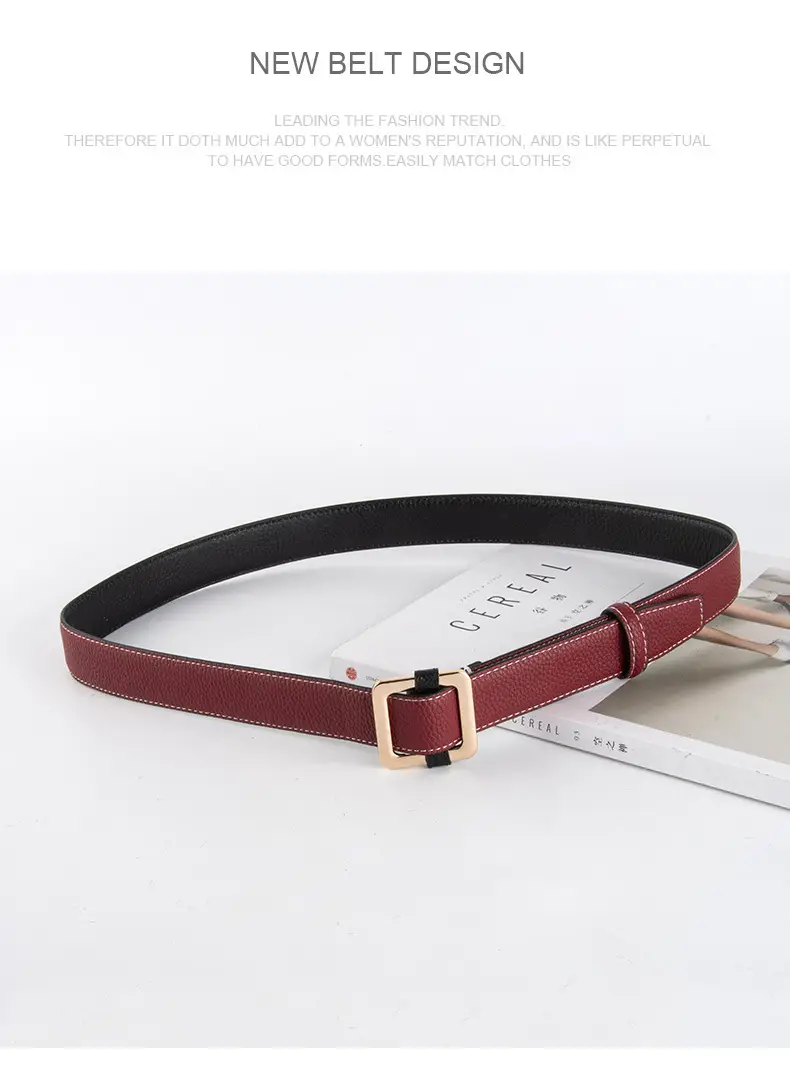 Black Women's Leather Belt with Gold Buckle — feature 15