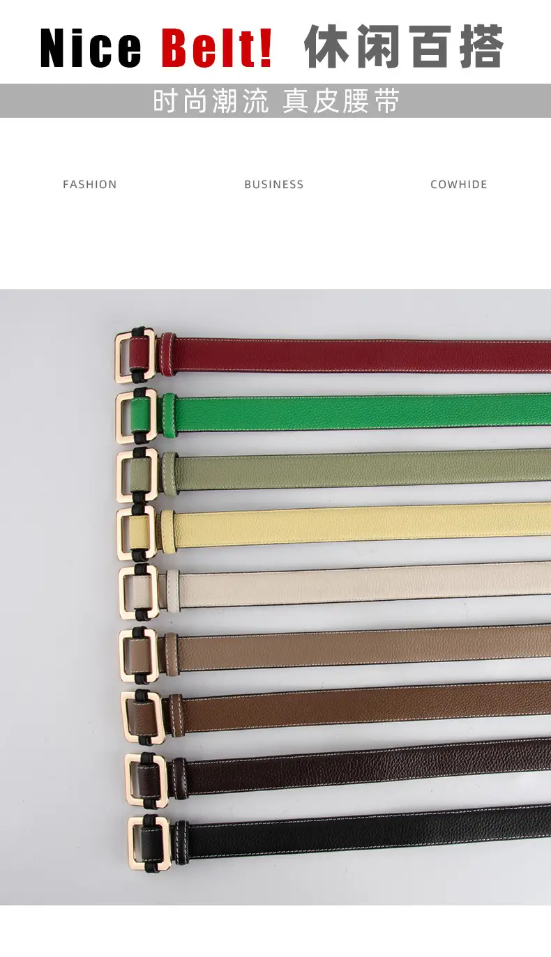 Black Women's Leather Belt with Gold Buckle — feature 3