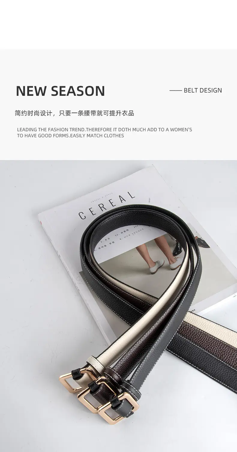 Black Women's Leather Belt with Gold Buckle — feature 4