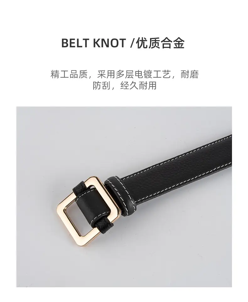 Black Women's Leather Belt with Gold Buckle — feature 6