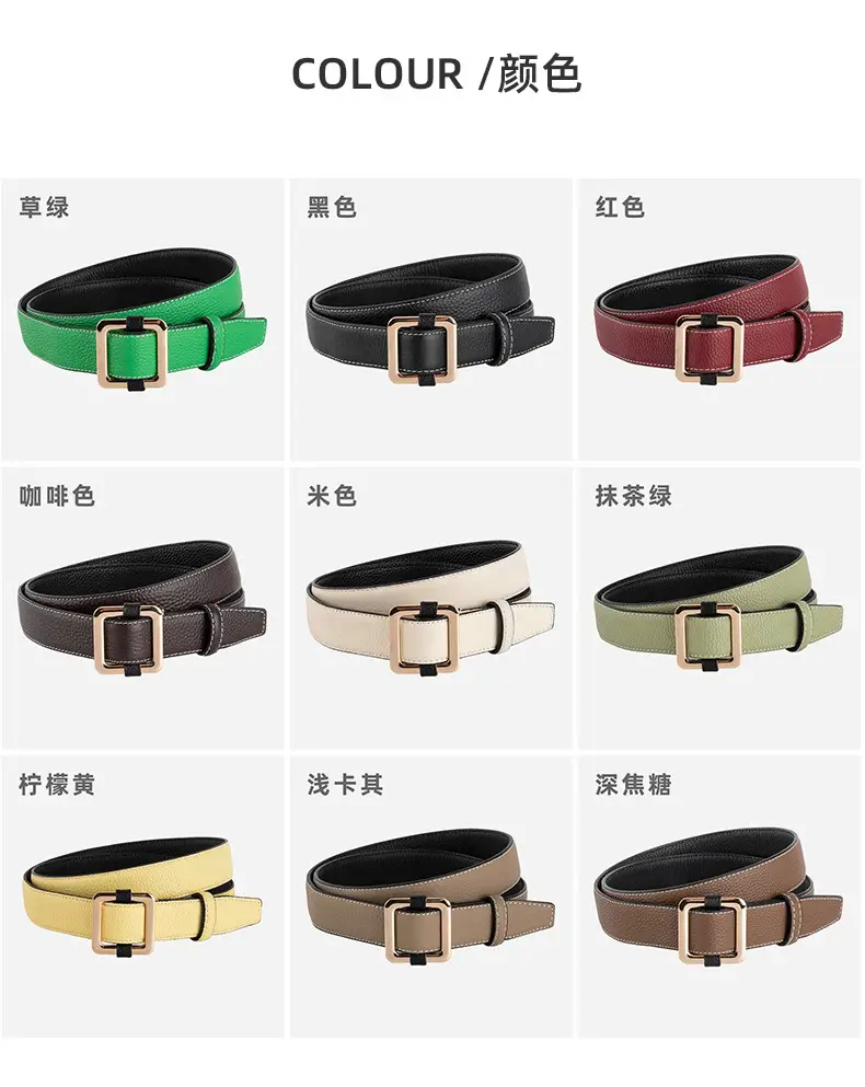 Black Women's Leather Belt with Gold Buckle — feature 8