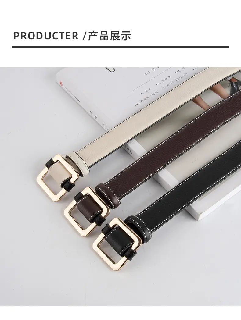 Black Women's Leather Belt with Gold Buckle — feature 9