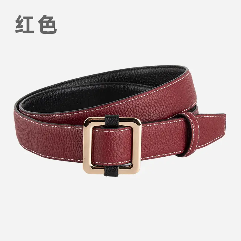 Black Women's Leather Belt with Gold Buckle - Image 3