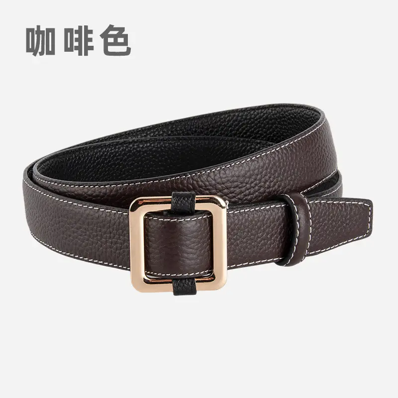 Black Women's Leather Belt with Gold Buckle - Image 4