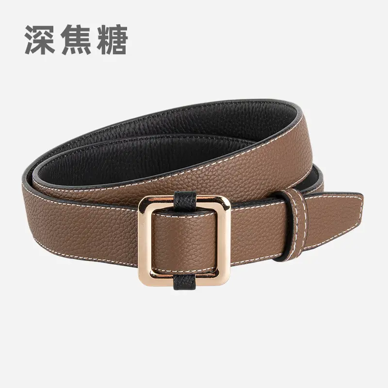 Black Women's Leather Belt with Gold Buckle - Image 9