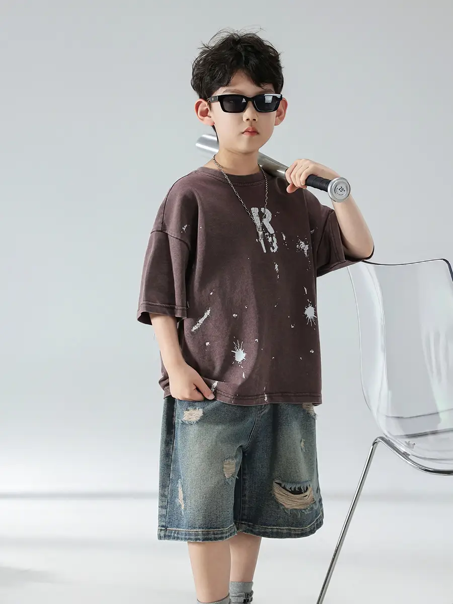 Boys Summer T-Shirt 2025 Korean Style Retro Breathable — feature 19