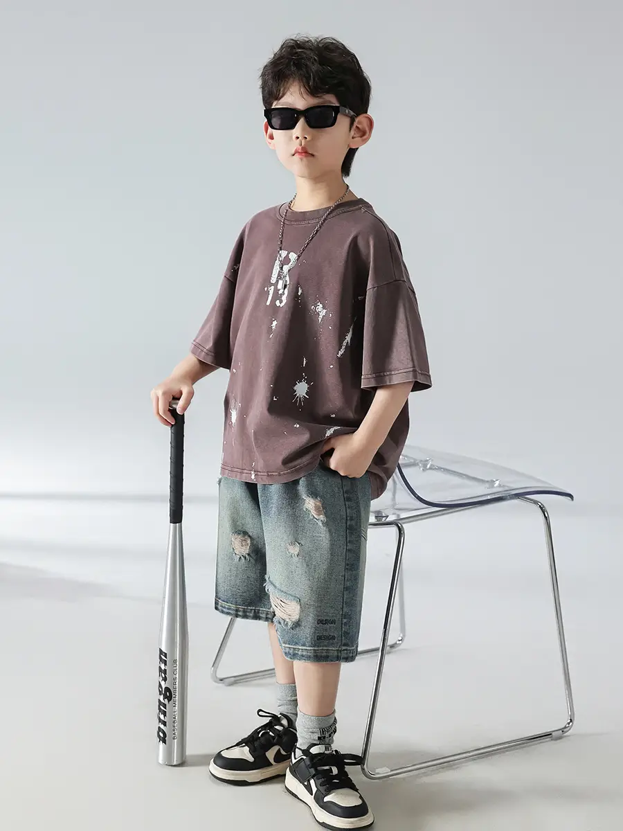 Boys Summer T-Shirt 2025 Korean Style Retro Breathable — feature 23