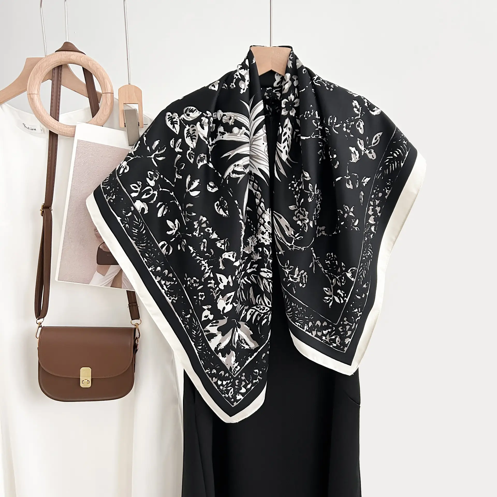 French Floral Printed Square Towel for Women - Image 7