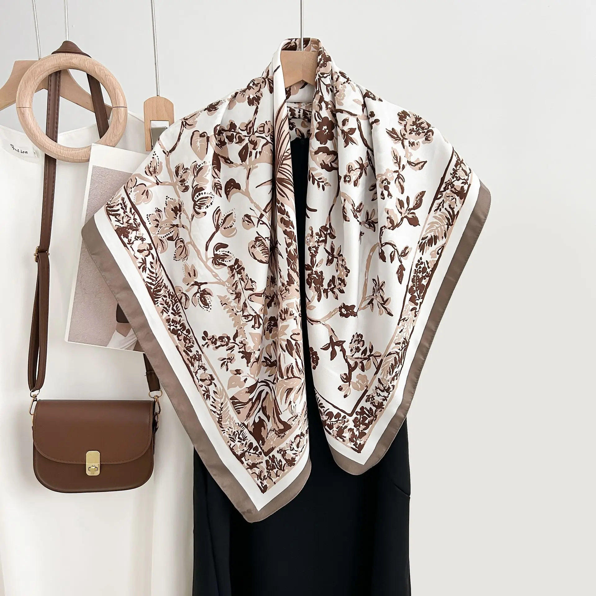 French Floral Printed Square Towel for Women - Image 8