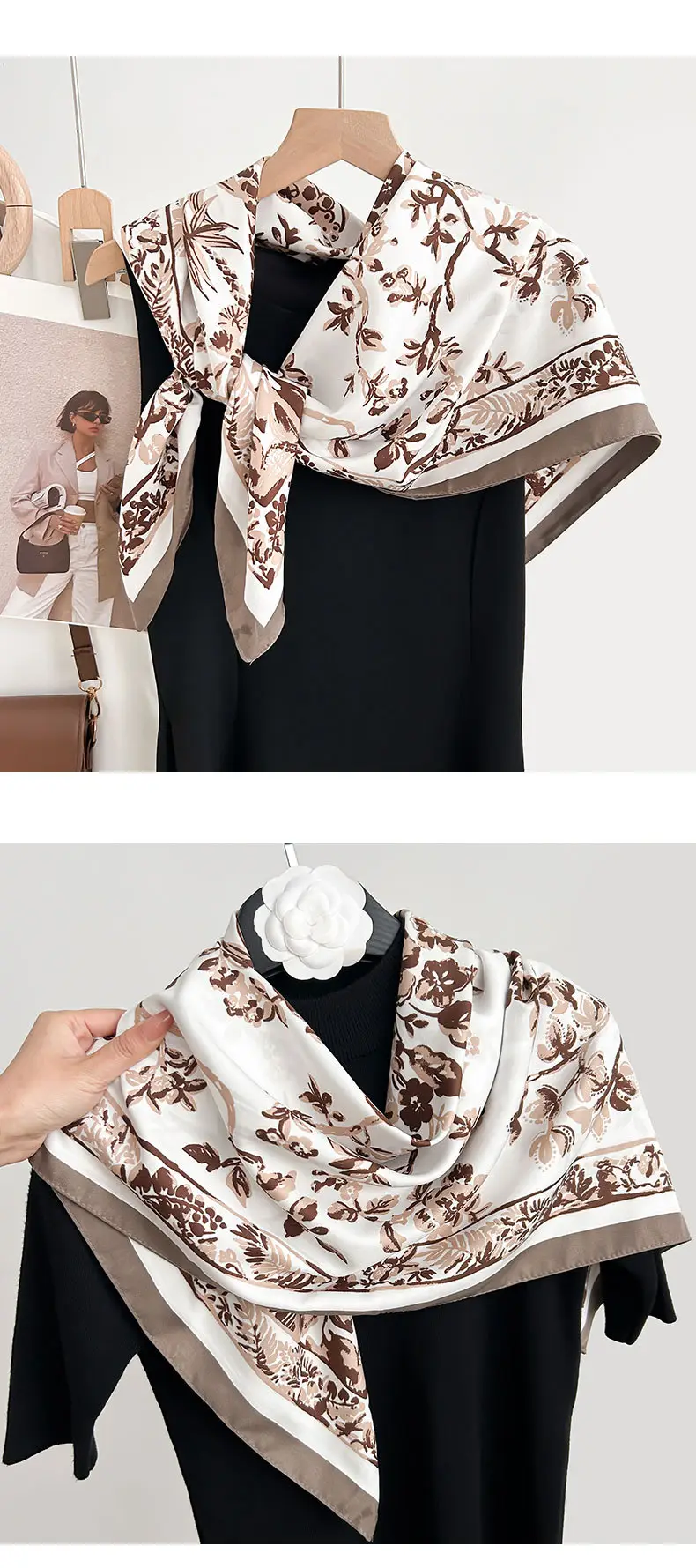 French Floral Printed Square Towel for Women — feature 12