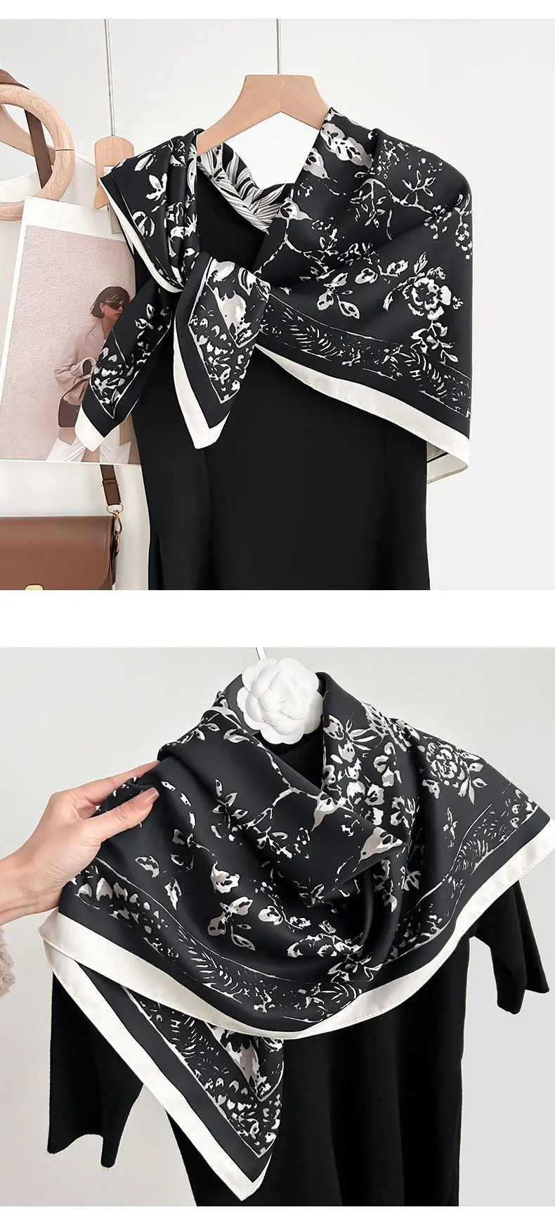 French Floral Printed Square Towel for Women — feature 14