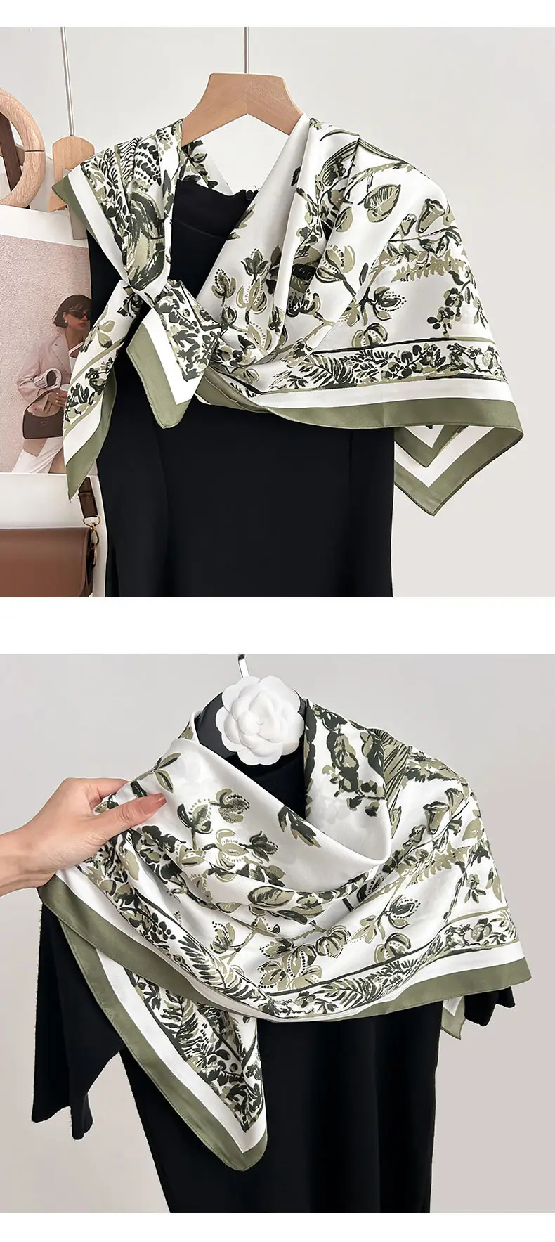 French Floral Printed Square Towel for Women — feature 16