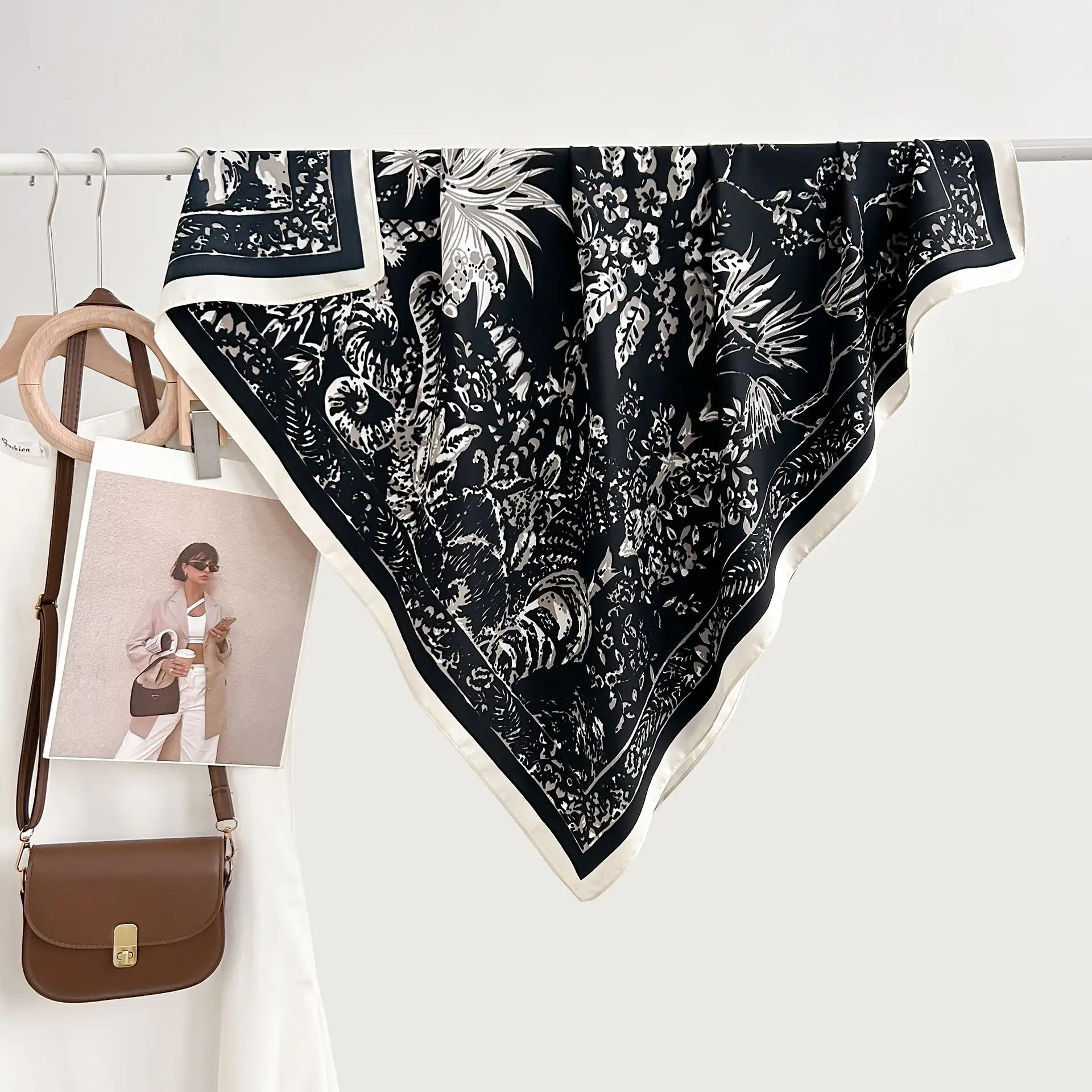 French Floral Printed Square Towel for Women - Image 2