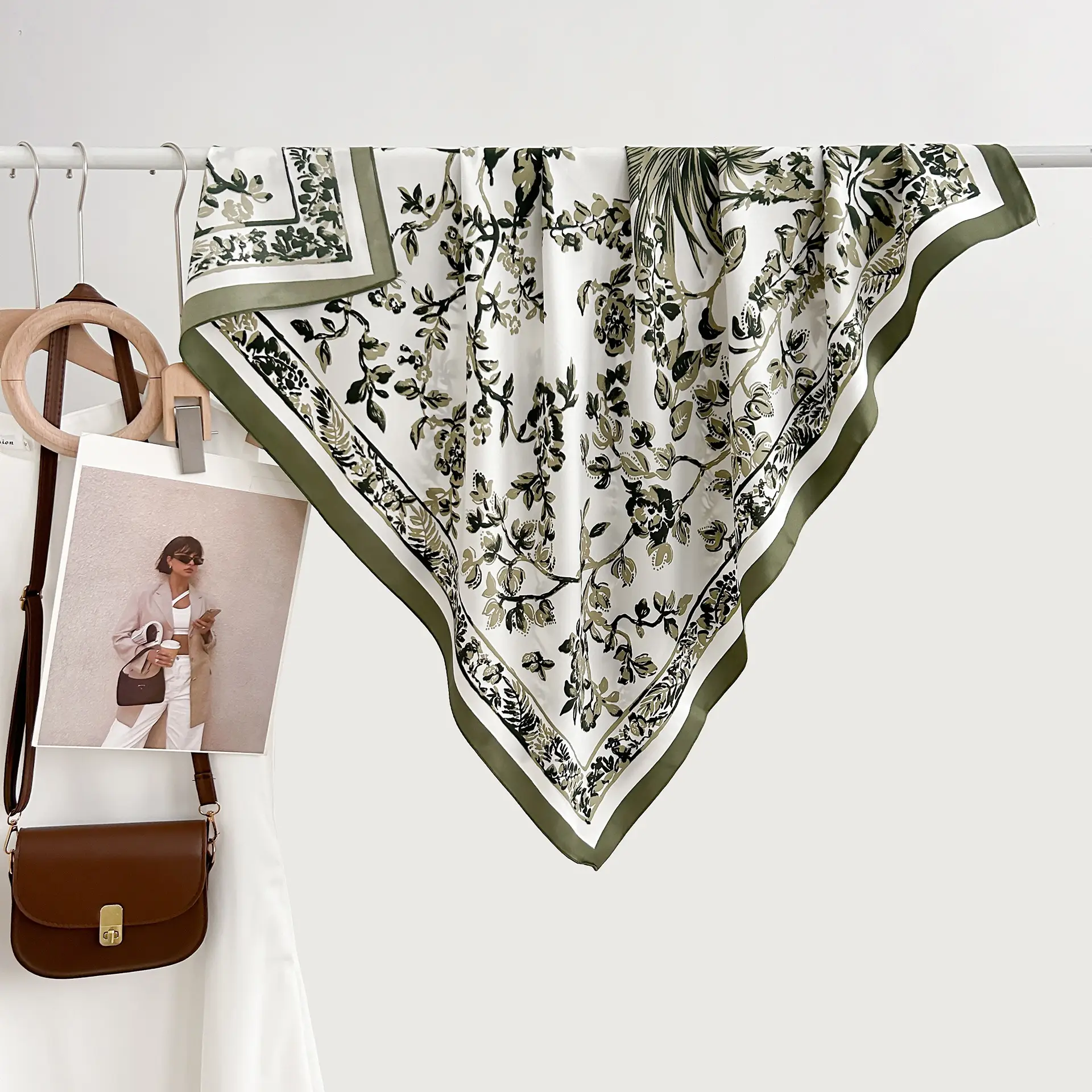 French Floral Printed Square Towel for Women - Image 3