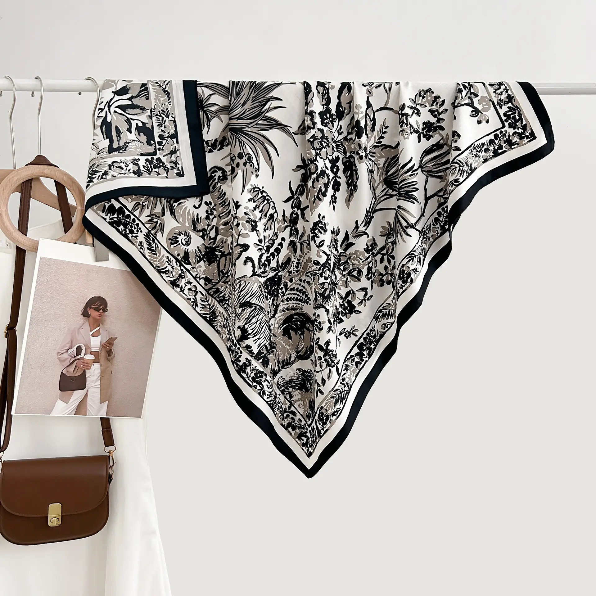 French Floral Printed Square Towel for Women - Image 4