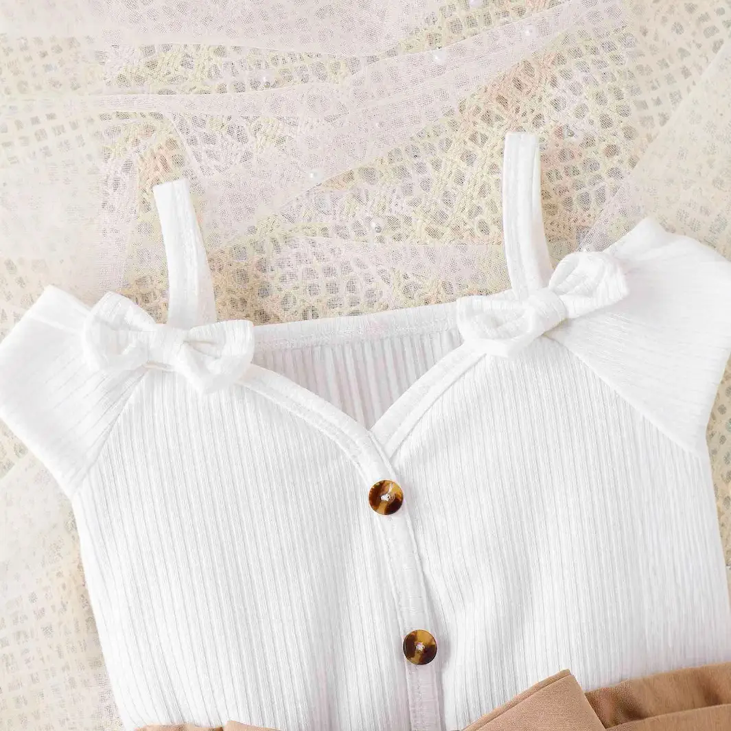 Girls White Sleeveless Belt Shorts Set Spring Summer - Image 4