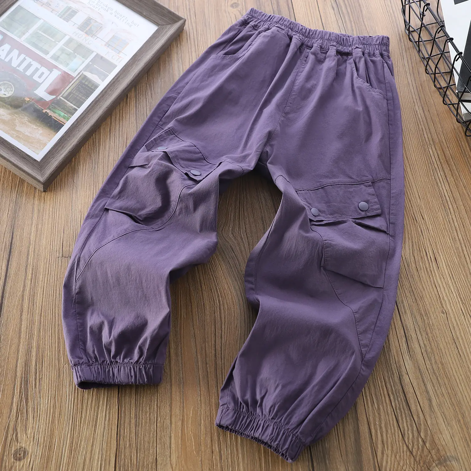 Boys Summer Loose Pants Light Grey Cotton Trousers