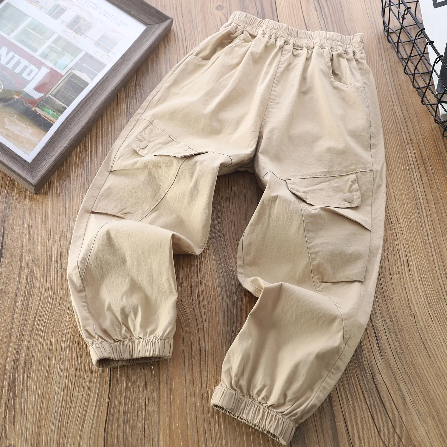 Boys Summer Loose Pants Light Grey Cotton Trousers
