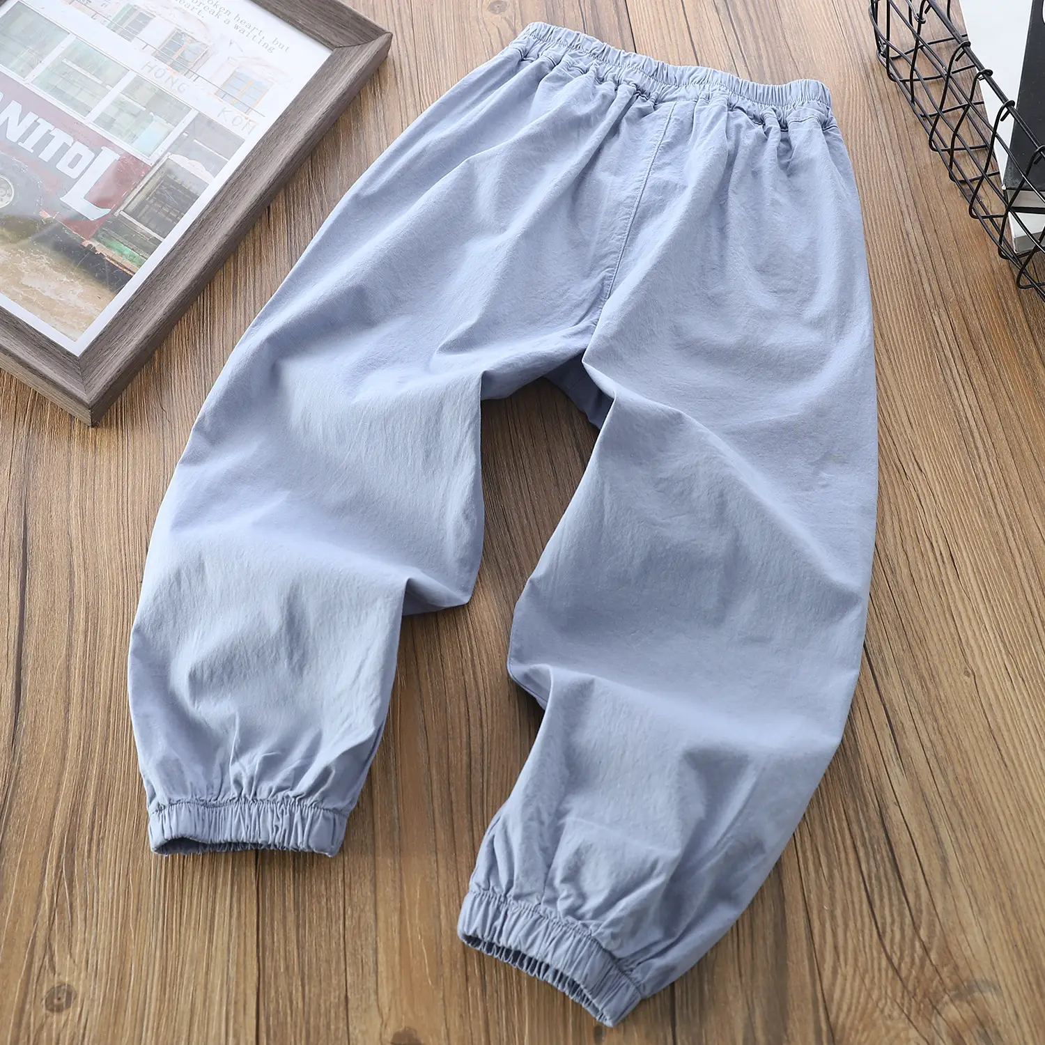 Boys Summer Loose Pants Light Grey Cotton Trousers — feature 7