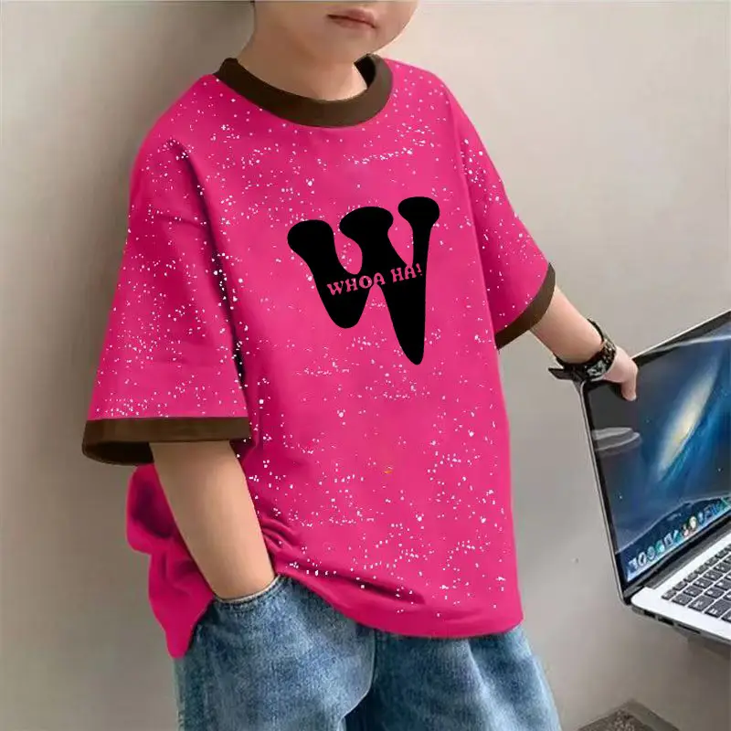 2025 Boys Cotton Tie-Dye T-Shirt Cartoon Print Pink - Image 4