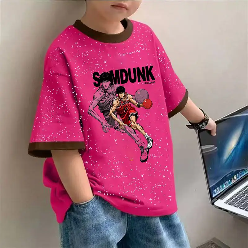 2025 Boys Cotton Tie-Dye T-Shirt Cartoon Print Pink - Image 3