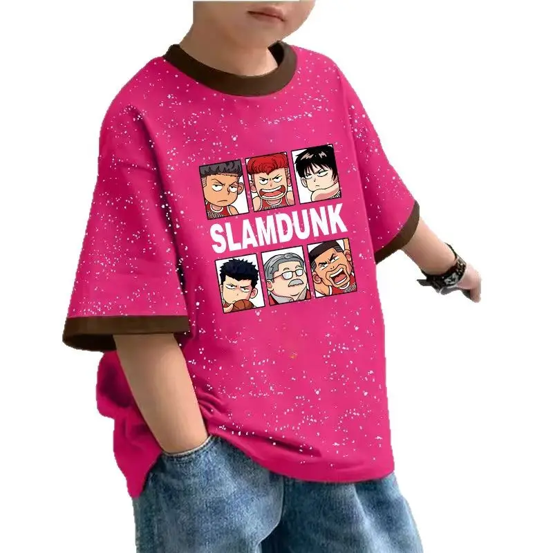 2025 Boys Cotton Tie-Dye T-Shirt Cartoon Print Pink - Image 9