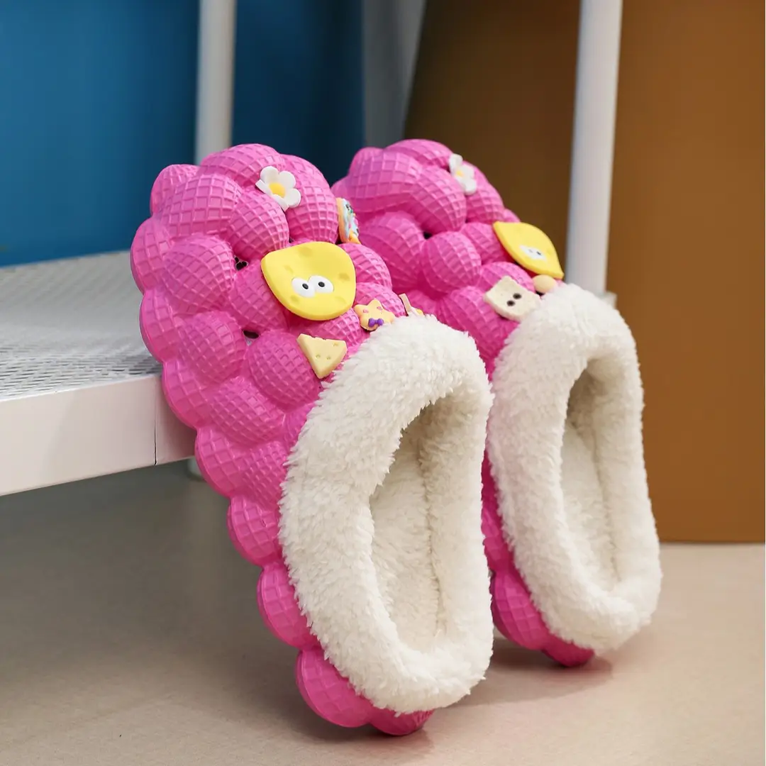 2026 Wholesale Cotton Slippers for Home and Outdoor Use, Lychee Pattern Bathroom Slippers for Couples, Non-Slip Eva Cartoon Fashion Winter Cotton Slippers Trendy - Image 7