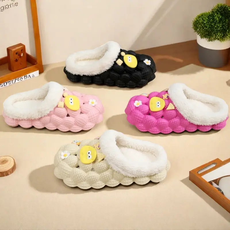 2026 Wholesale Cotton Slippers for Home and Outdoor Use, Lychee Pattern Bathroom Slippers for Couples, Non-Slip Eva Cartoon Fashion Winter Cotton Slippers Trendy — feature 2