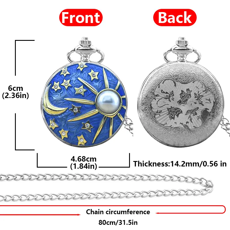 Blue Moon Star Pearl Pocket Watch with Chain