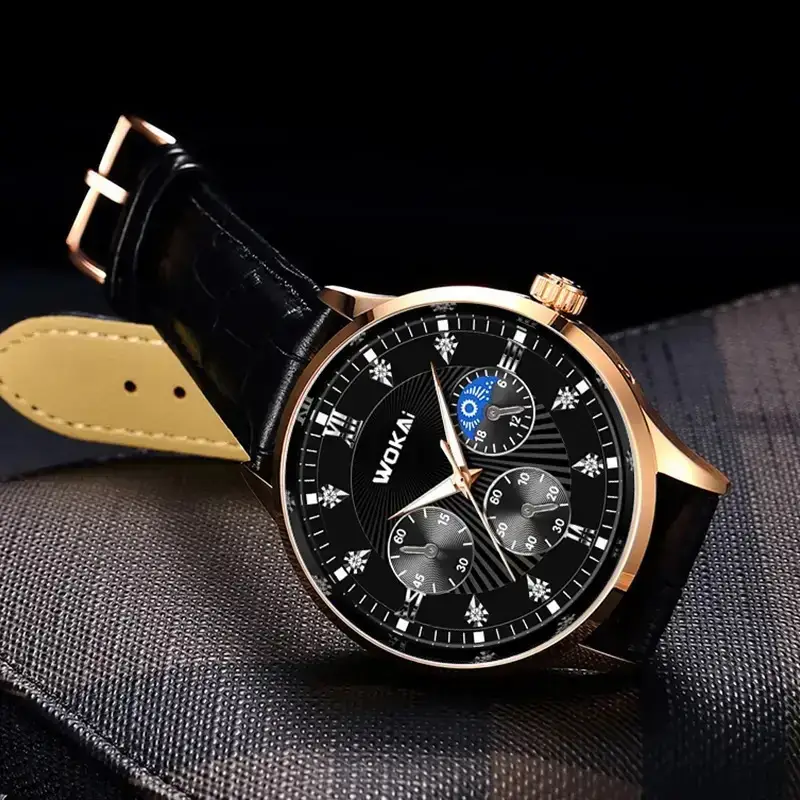 Joker Quartz Men's Watch Black Rose Gold European American - Image 2
