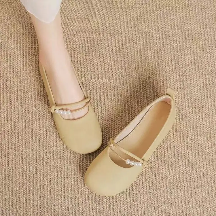 Round Toe French Pearl Mary Jane Shoes Women's Soft Sole Chanel Style 2025 New Evening Style Gentle Soft Leather Shallow Mouth Shoes — feature 14