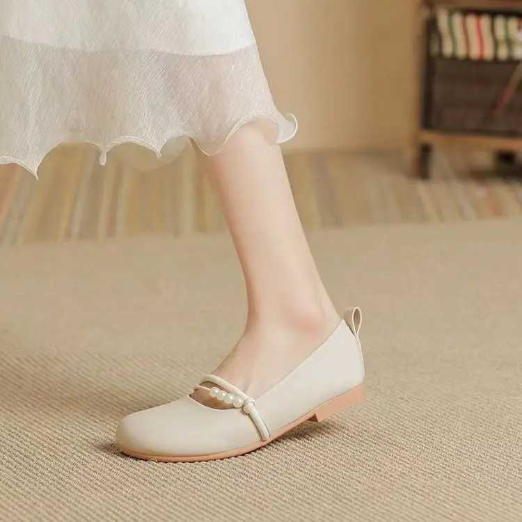 Round Toe French Pearl Mary Jane Shoes Women's Soft Sole Chanel Style 2025 New Evening Style Gentle Soft Leather Shallow Mouth Shoes — feature 15
