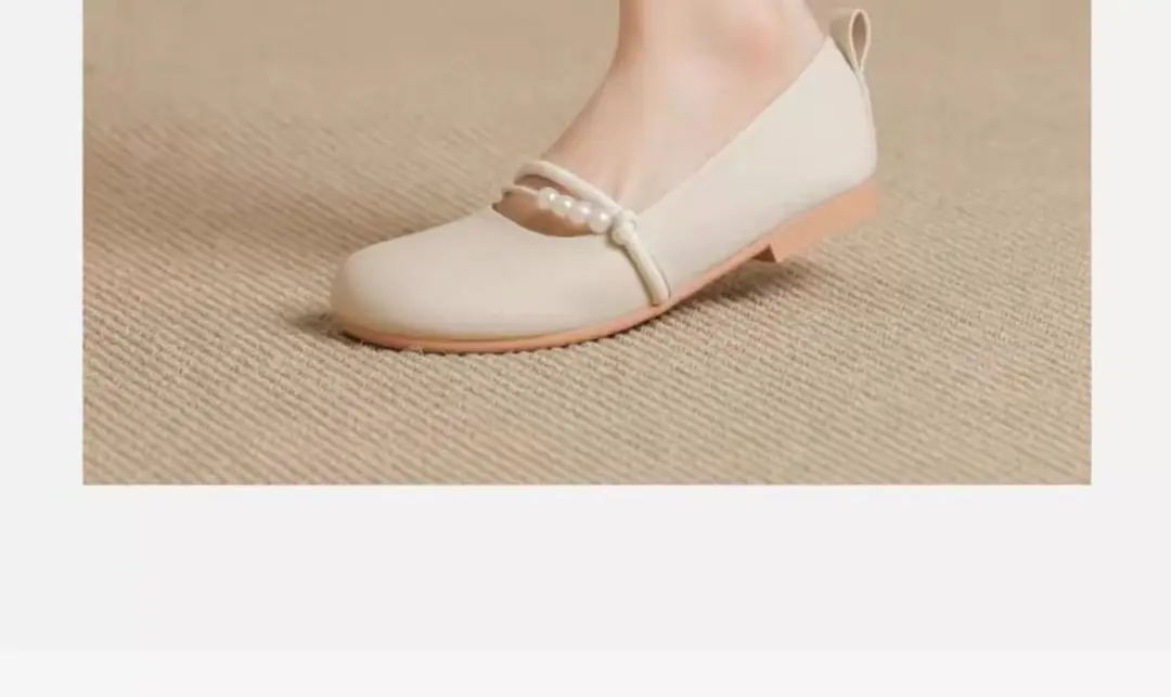 Round Toe French Pearl Mary Jane Shoes Women's Soft Sole Chanel Style 2025 New Evening Style Gentle Soft Leather Shallow Mouth Shoes — feature 4