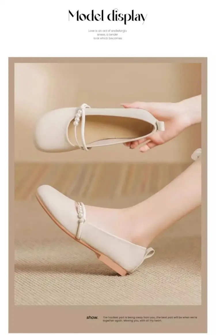 Round Toe French Pearl Mary Jane Shoes Women's Soft Sole Chanel Style 2025 New Evening Style Gentle Soft Leather Shallow Mouth Shoes — feature 6