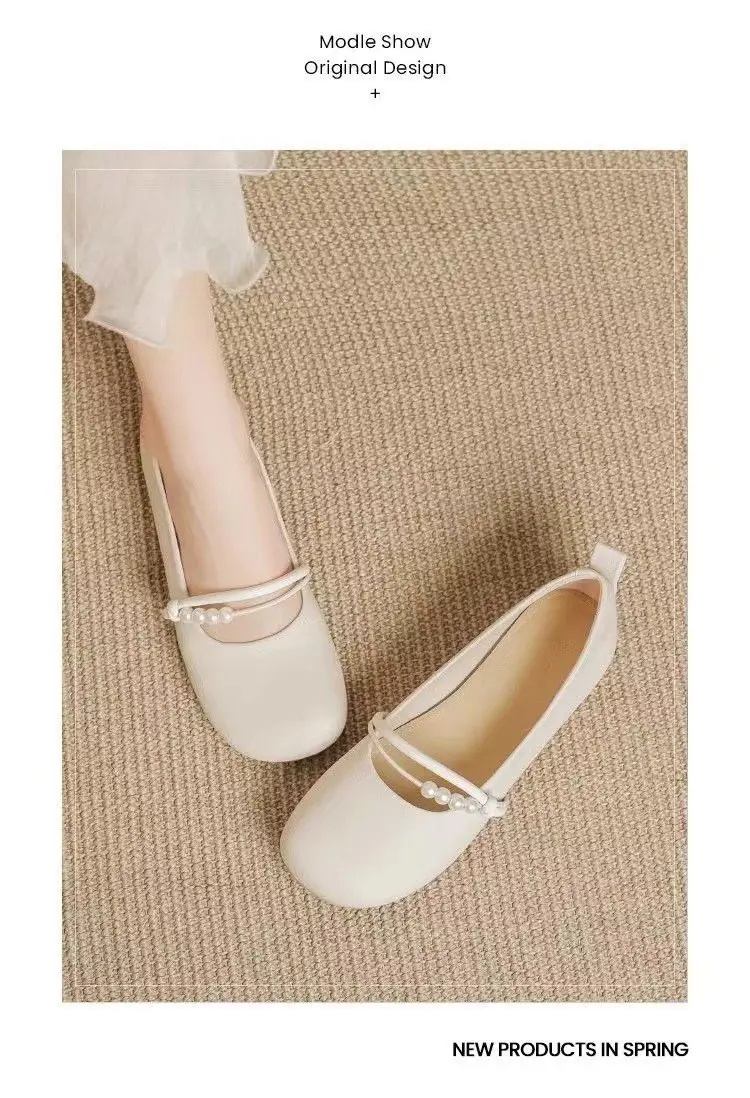 Round Toe French Pearl Mary Jane Shoes Women's Soft Sole Chanel Style 2025 New Evening Style Gentle Soft Leather Shallow Mouth Shoes — feature 8