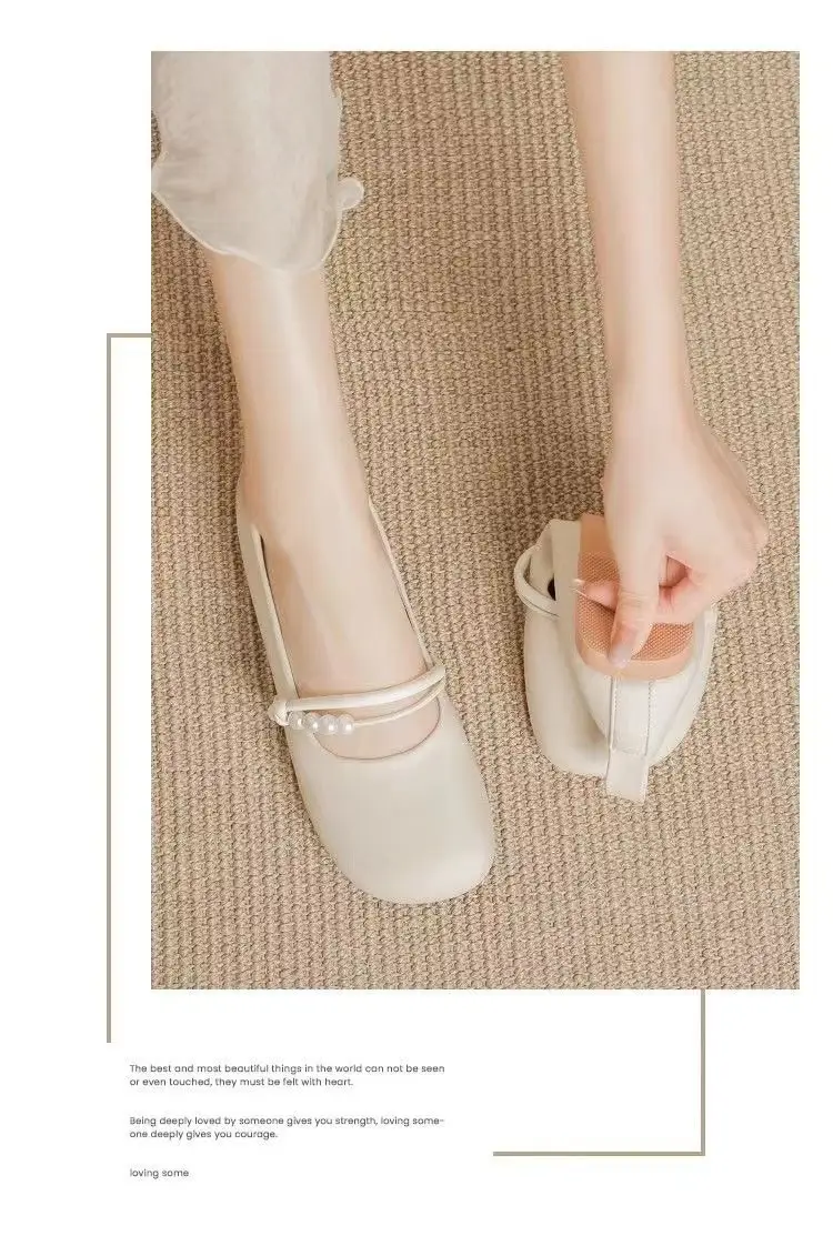 Round Toe French Pearl Mary Jane Shoes Women's Soft Sole Chanel Style 2025 New Evening Style Gentle Soft Leather Shallow Mouth Shoes — feature 9