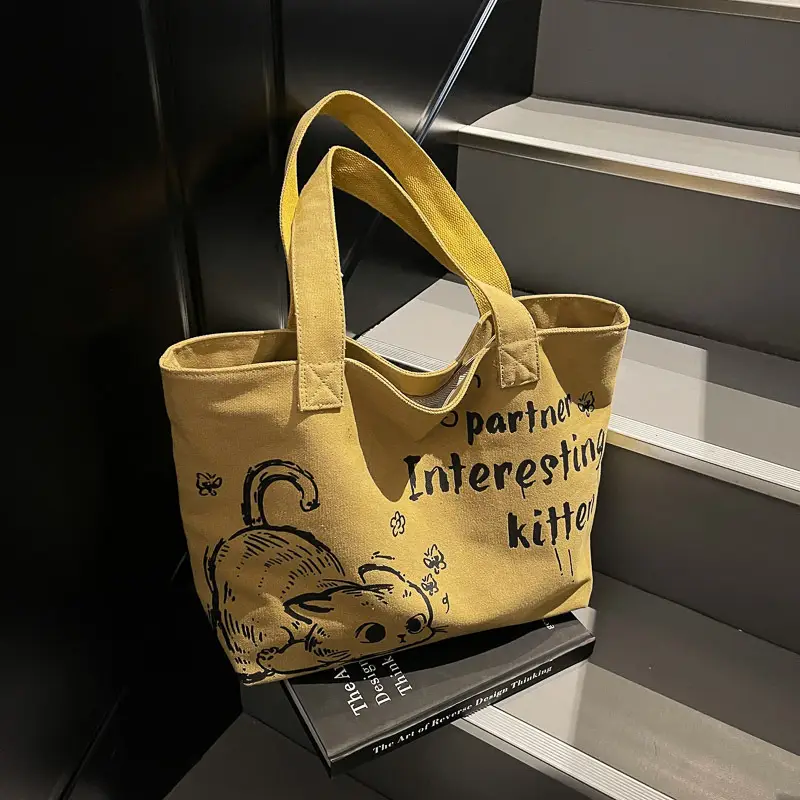 2025 Canvas Cat Print Shoulder Bag for School Commuters - Image 8