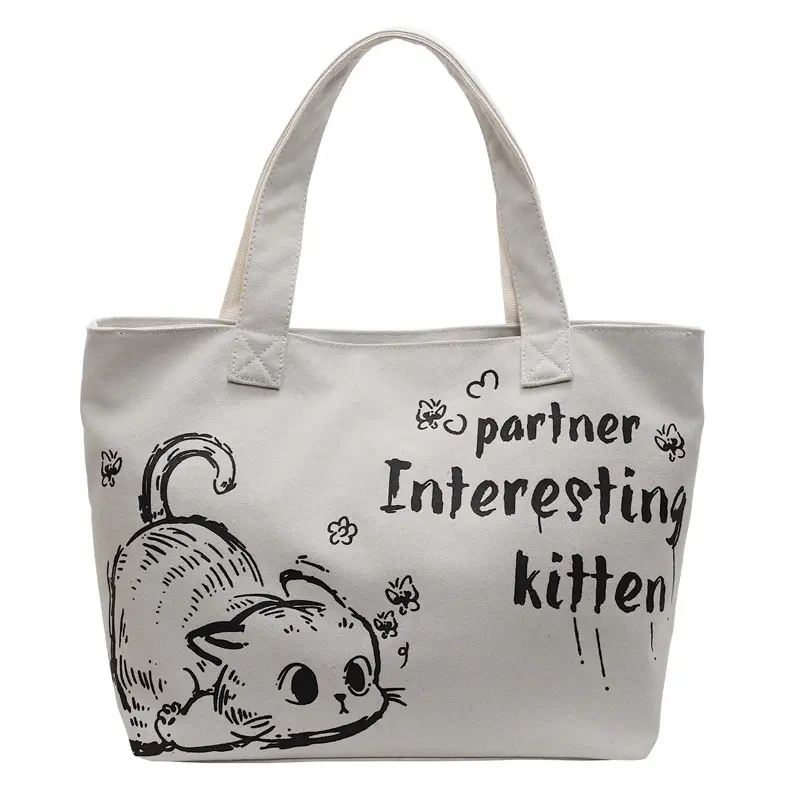 2025 Canvas Cat Print Shoulder Bag for School Commuters - Image 9