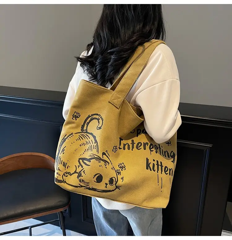 2025 Canvas Cat Print Shoulder Bag for School Commuters — feature 14