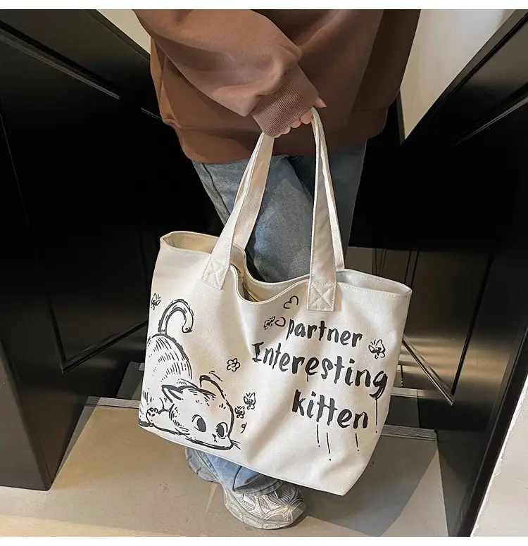 2025 Canvas Cat Print Shoulder Bag for School Commuters — feature 9