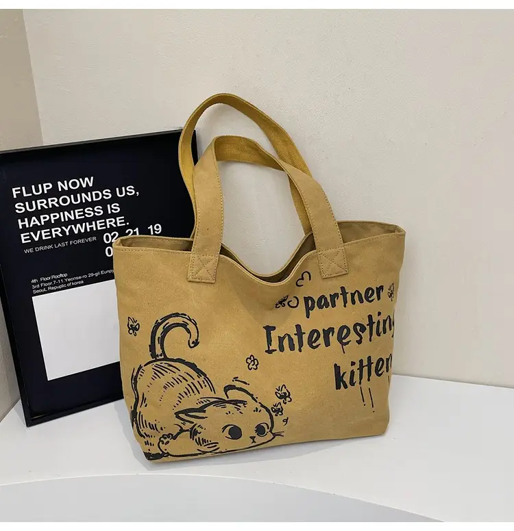 2025 Canvas Cat Print Shoulder Bag for School Commuters - Image 2