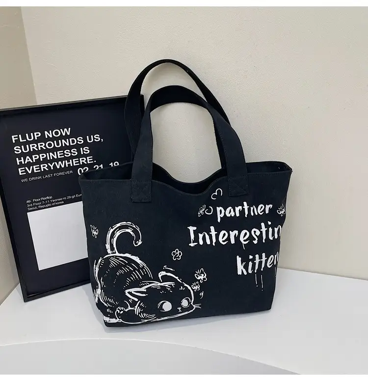 2025 Canvas Cat Print Shoulder Bag for School Commuters - Image 3