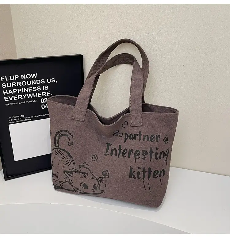 2025 Canvas Cat Print Shoulder Bag for School Commuters - Image 4