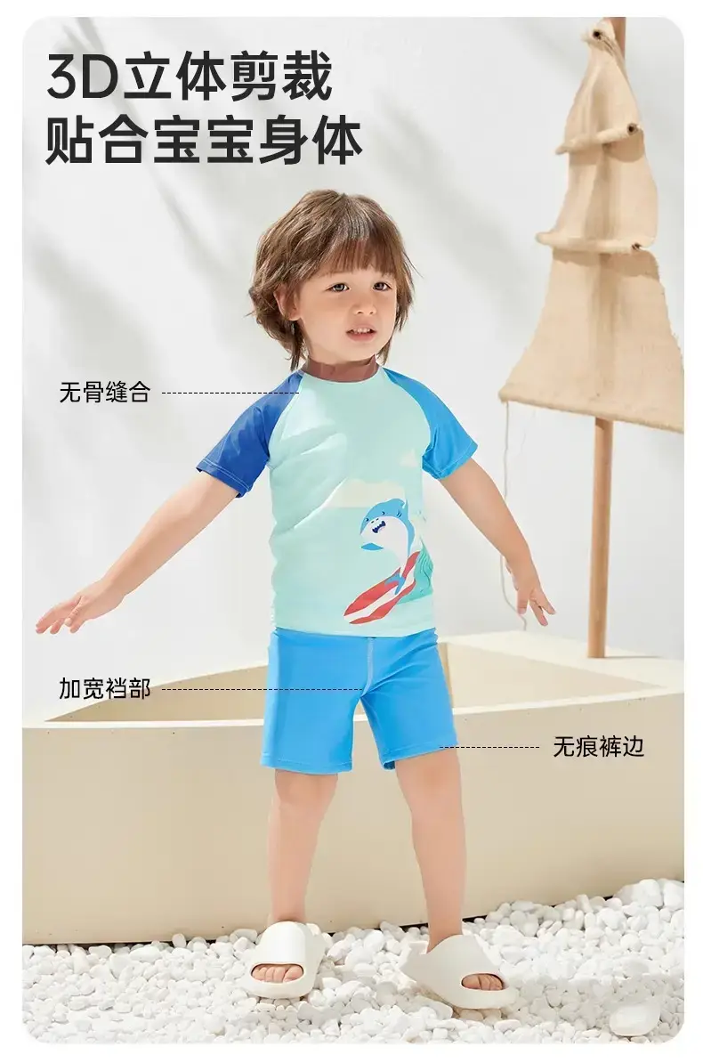 Baby T-Shirt Shorts Set Blue Cotton Summer Boys Girls — feature 5