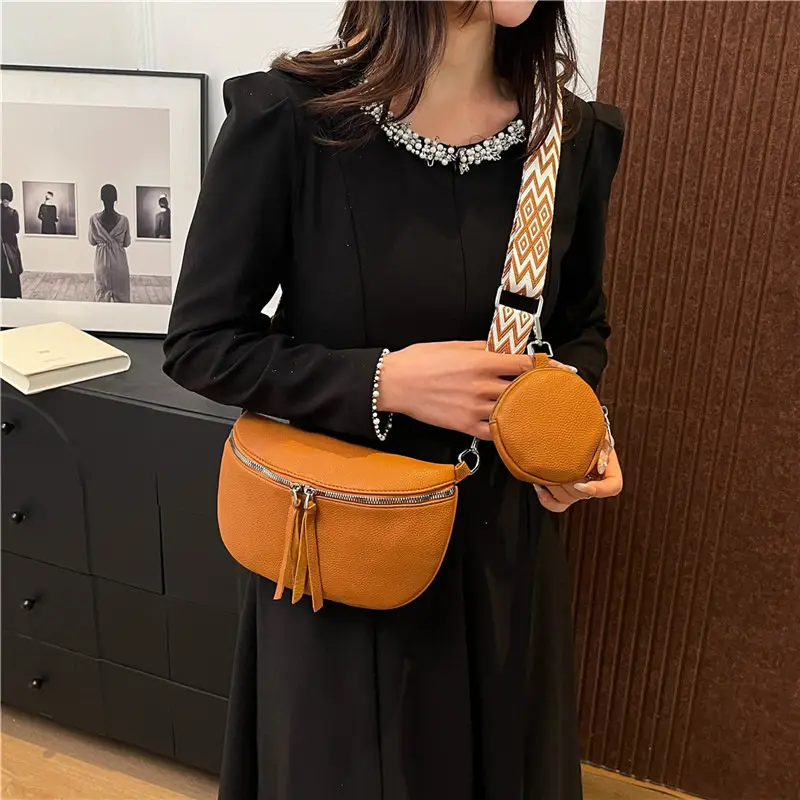 Black Women's Crossbody Bag with Logo & Tassel Design