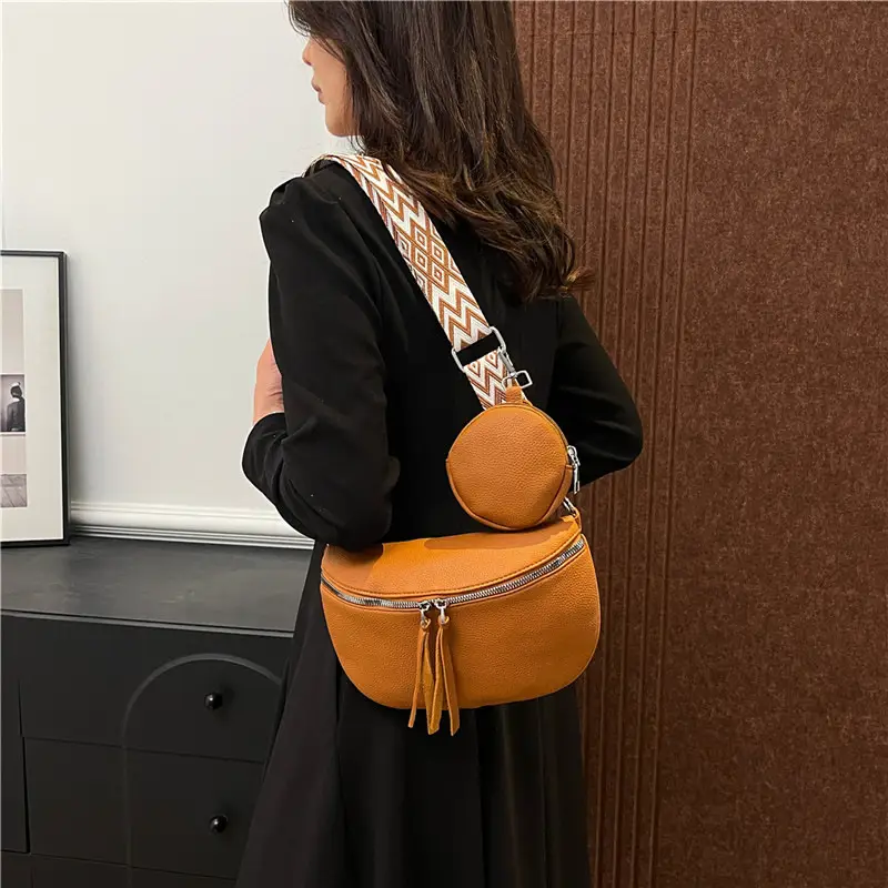 Black Women's Crossbody Bag with Logo & Tassel Design