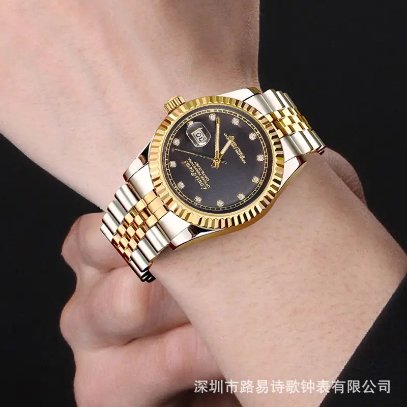 Men's Full Automatic Mechanical Watch Black Gold Stainless Steel - Image 5