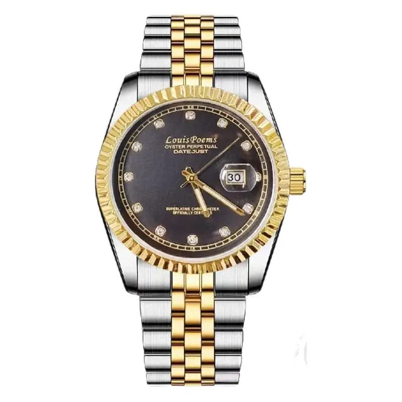 Men's Full Automatic Mechanical Watch Black Gold Stainless Steel - Image 7