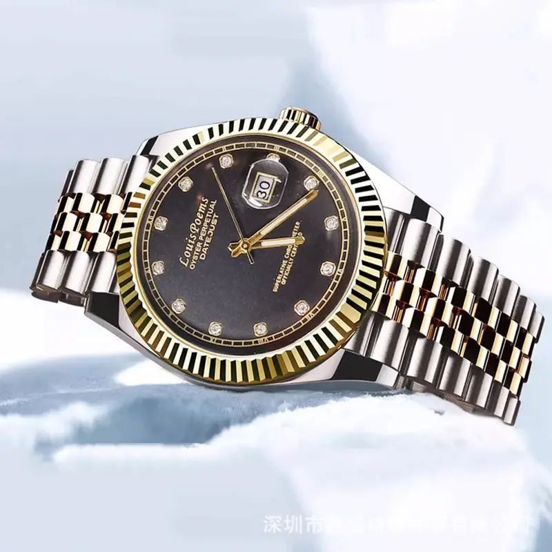 Men's Full Automatic Mechanical Watch Black Gold Stainless Steel — feature 3