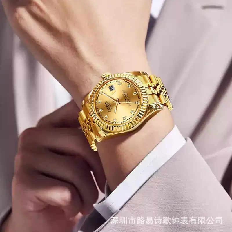 Men's Full Automatic Mechanical Watch Black Gold Stainless Steel — feature 9